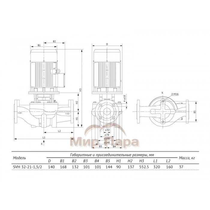 Насос циркуляционный Unipump SVH 32-21-1,5/2