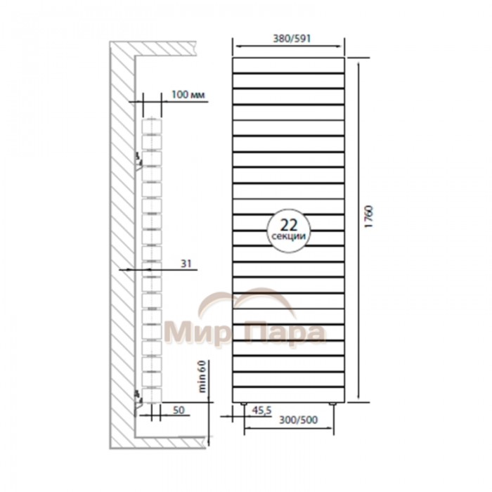 Радиатор Royal Thermo PianoForte Tower Noir Sable - 22 секц.