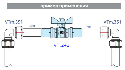 Кран шаровой с двумя переходами на пресс Valtec (VT.243.N), применение