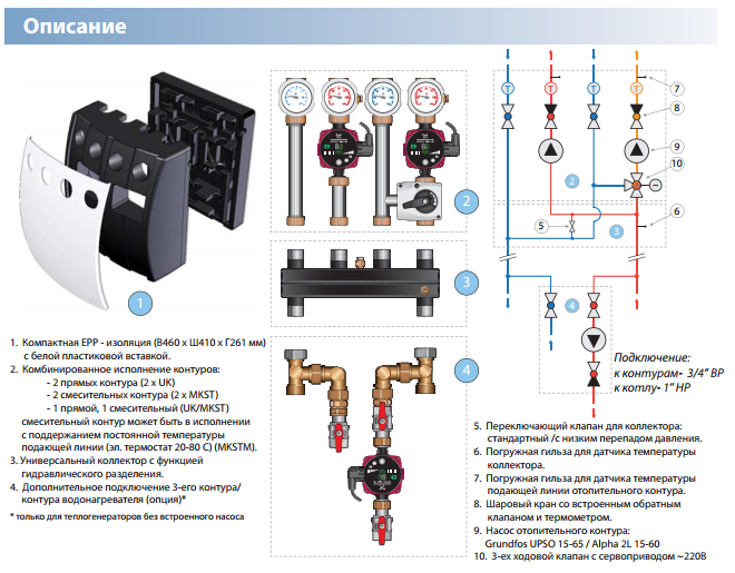 Схема Насосной группы Meibes Kombimix MK (ST)/MK (ST)) с насосом Grundfos UPSO 15-65