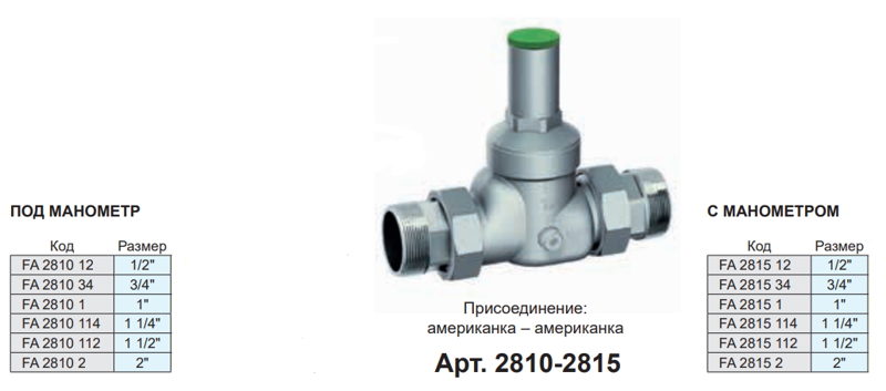 Редуктор хром. 1/2" (НР-НР), без манометра FAR FA 2810 12, характеристики