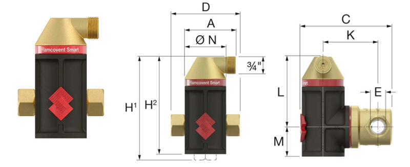 Сепаратор воздуха Flamcovent Smart, размеры