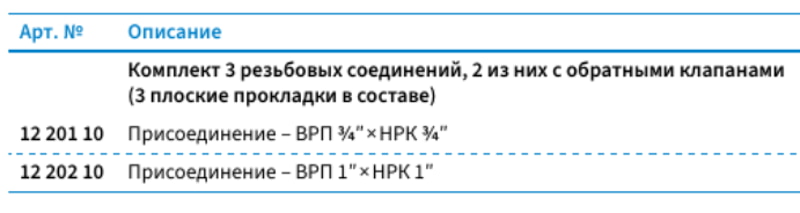 Комплект резьбовых соединений с обратными клапанами Afriso Ду 25, характеристики