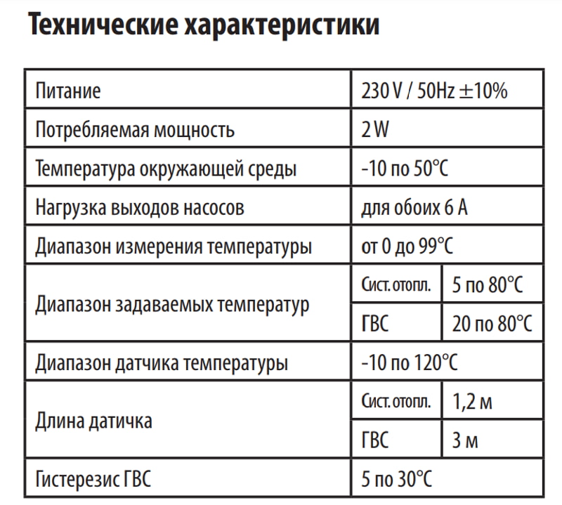 Регулятор для управления насосом центрального отопления Salus PC12HW, тех. характеристики
