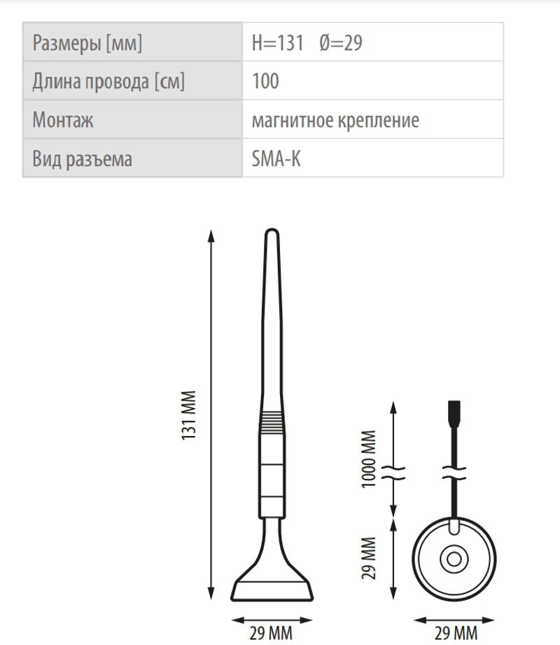 Дополнительная антенна Salus 08RFA, размеры